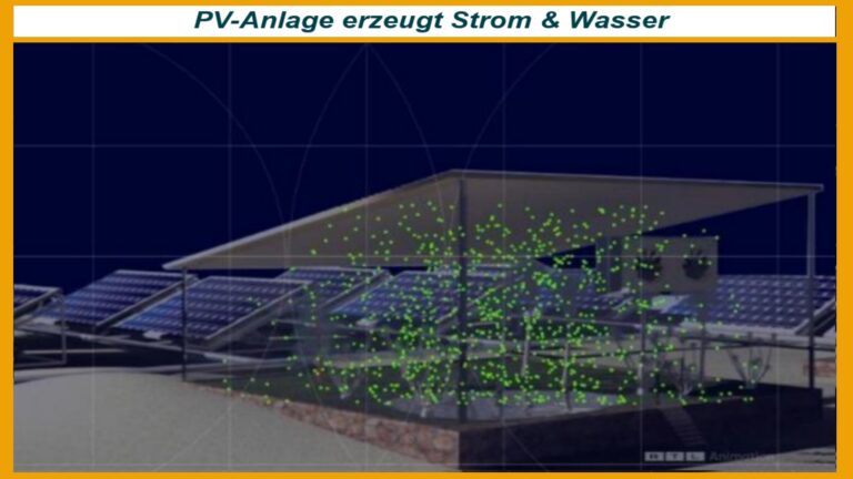Solaranlage mit Solar-Paneel und Hydrogelsystem zur Wassergewinnung in der Nacht.