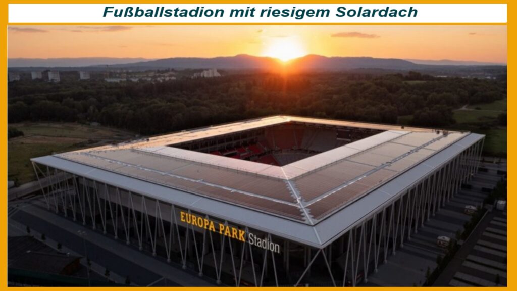 Solardach des Europa-Park Stadions, eines der größten weltweit, eingeweiht von SC Freiburg und badenova.