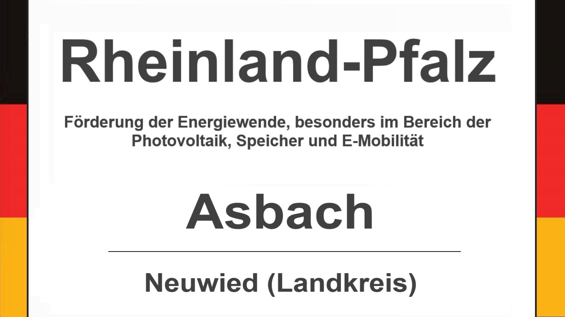 Gemeinde Asbach im Landkreis Neuwied, Rheinland-Pfalz. Förderungen zur Energiewende, besonders für Photovoltaikanlagen, Speicher und E-Mobilität.