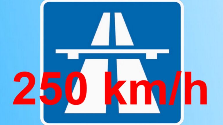 Autobahnschild mit der Geschwindigkeit 250 km/h, symbolisch für alte Normen im Wandel.