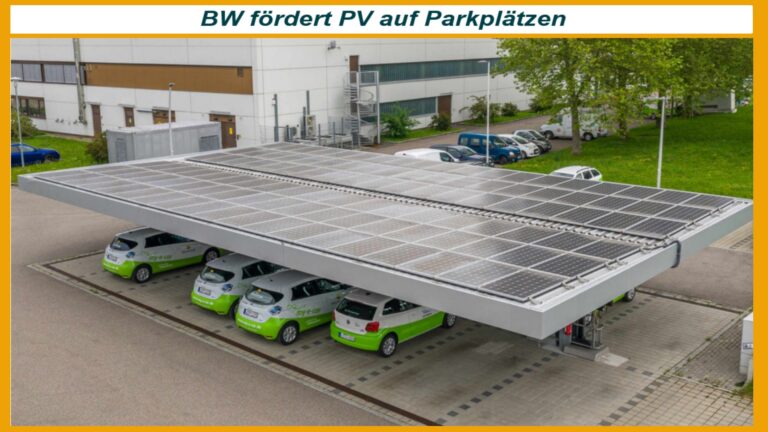 Parkplatz mit Photovoltaik-Dach: Baden-Württemberg fördert PV-Anlagen auf versiegelten Flächen.