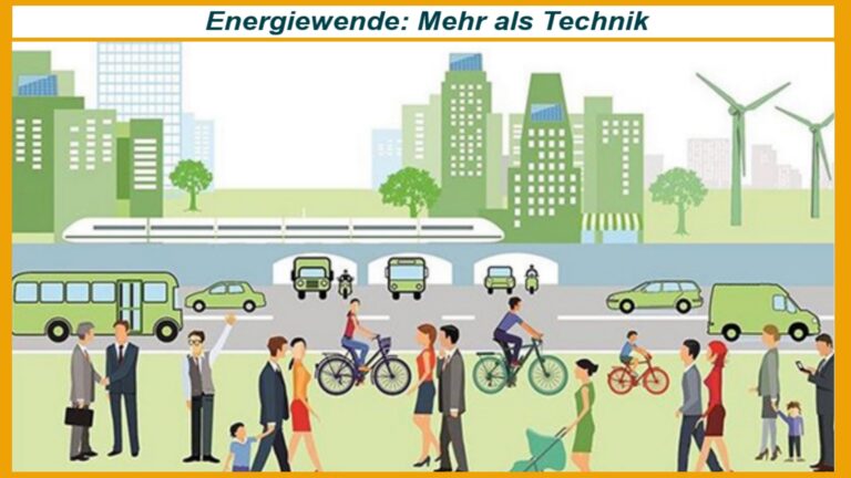 Gemalte Menschen in einer Energie-Landschaft verdeutlichen die menschliche Dimension der Energiewende.