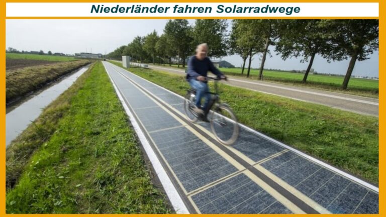 Radfahrer auf innovativem Solarradweg in den Niederlanden, der zur Energiewende beiträgt.