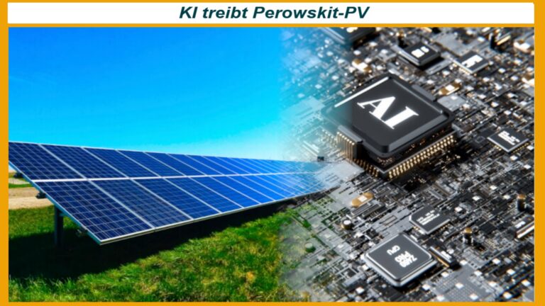 Solarpark mit KI-gebauten Perowskit-Solarzellen zur Steigerung der Energieeffizienz und Innovationskraft.