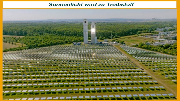 Foto eines Turms mit Spiegeln zur Herstellung nachhaltiger Kraftstoffe aus Sonnenlicht im MAfoS-Projekt.