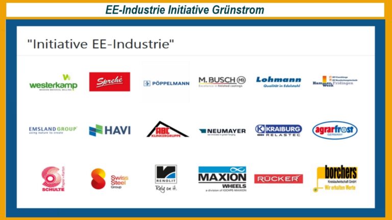Logos der Teilnehmer der "Initiative EE-Industrie" zur Grünstrom-Eigenversorgung.