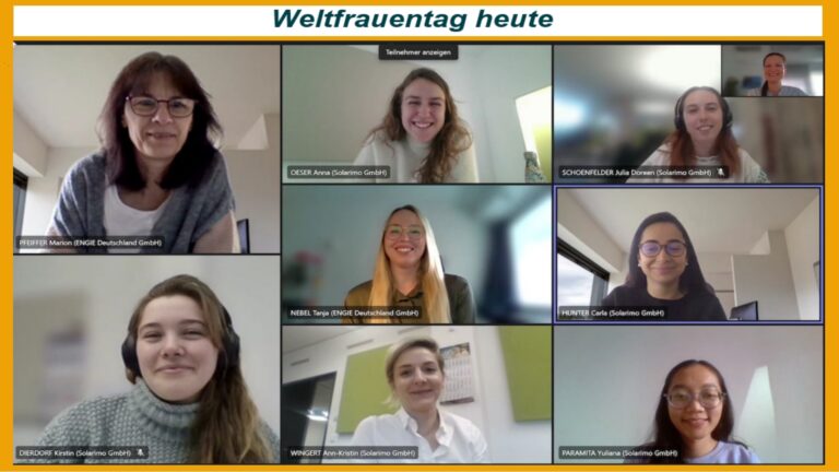 Mitarbeiterinnen bei Solarimo feiern den Weltfrauentag und ihren Beitrag zur Energiewende.