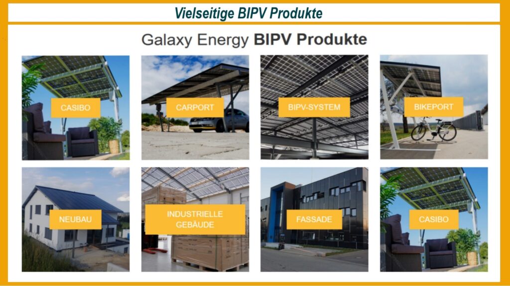 Produktbeispiele der Galaxy Energy BIPV Produkte, vorgestellt auf der Messe "Dach und Holz" in Stuttgart.