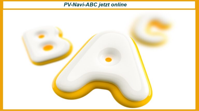 Buchstaben ABC, die für das neue PV-Navi-ABC stehen, eine Online-Sammlung zu Photovoltaik-Begriffen.