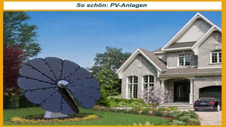 Dekorative smartflower PV-Anlage vor einem schönen Haus, optimiert für maximale Sonnenausbeute.