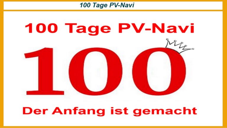 PV-Navi nach 100 Tagen, mit vielen Verlinkungen und Informationen.