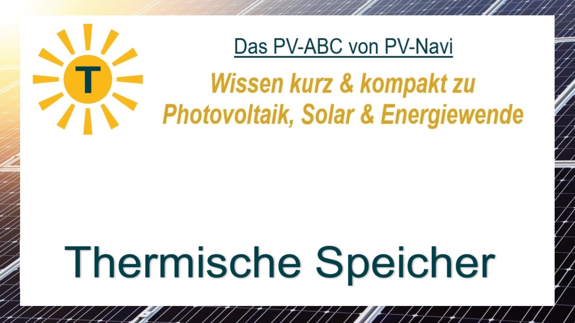Das Bild zeigt das Wort „Thermische Speicher“, Systeme zur Speicherung von Wärmeenergie aus Solarthermie.