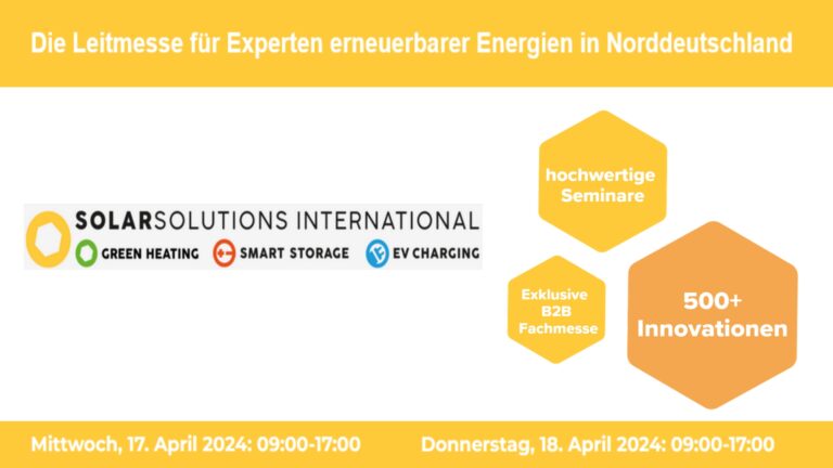 Plakat zur Solar Solutions Bremen Messe, wo Experten für erneuerbare Energien zusammenkommen.