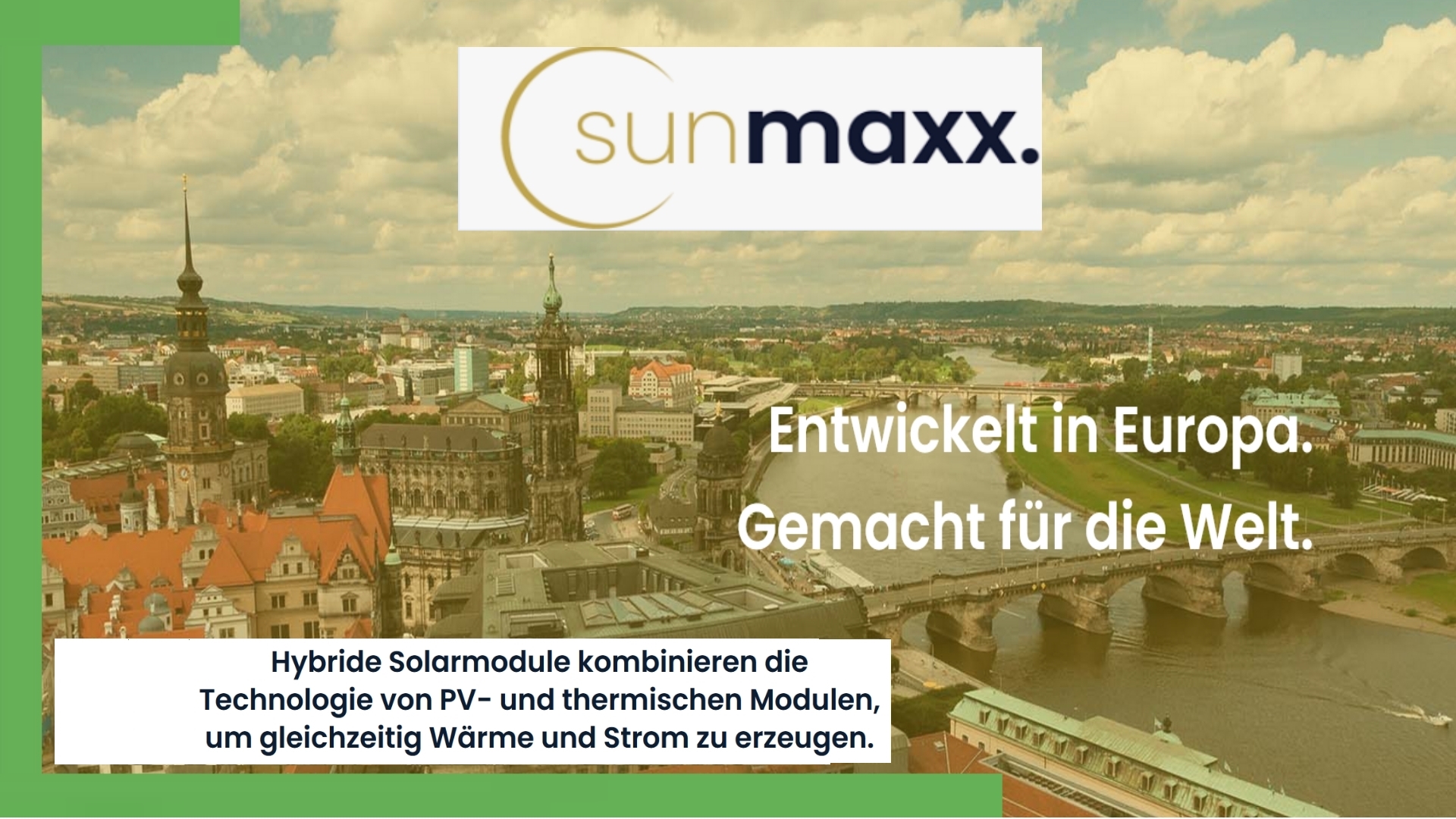 B+ INGENIEUR Gesellschaft mbH – Stadtansicht mit dem Spruch "Entwickelt in Europa. Gemacht für die Welt".