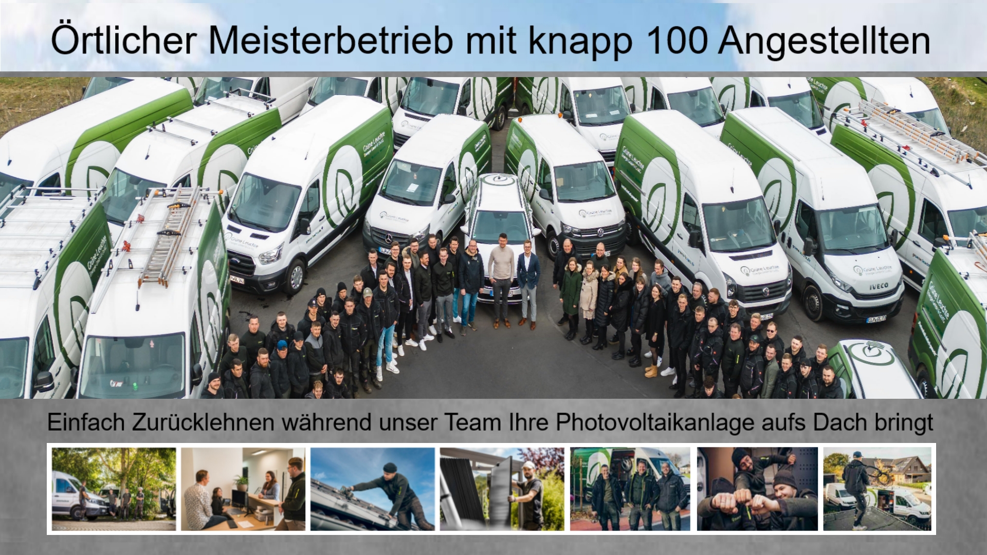 Große Flotte von Fahrzeugen und Team der Grüne Leuchte GmbH & Co. KG aus der Vogelperspektive.