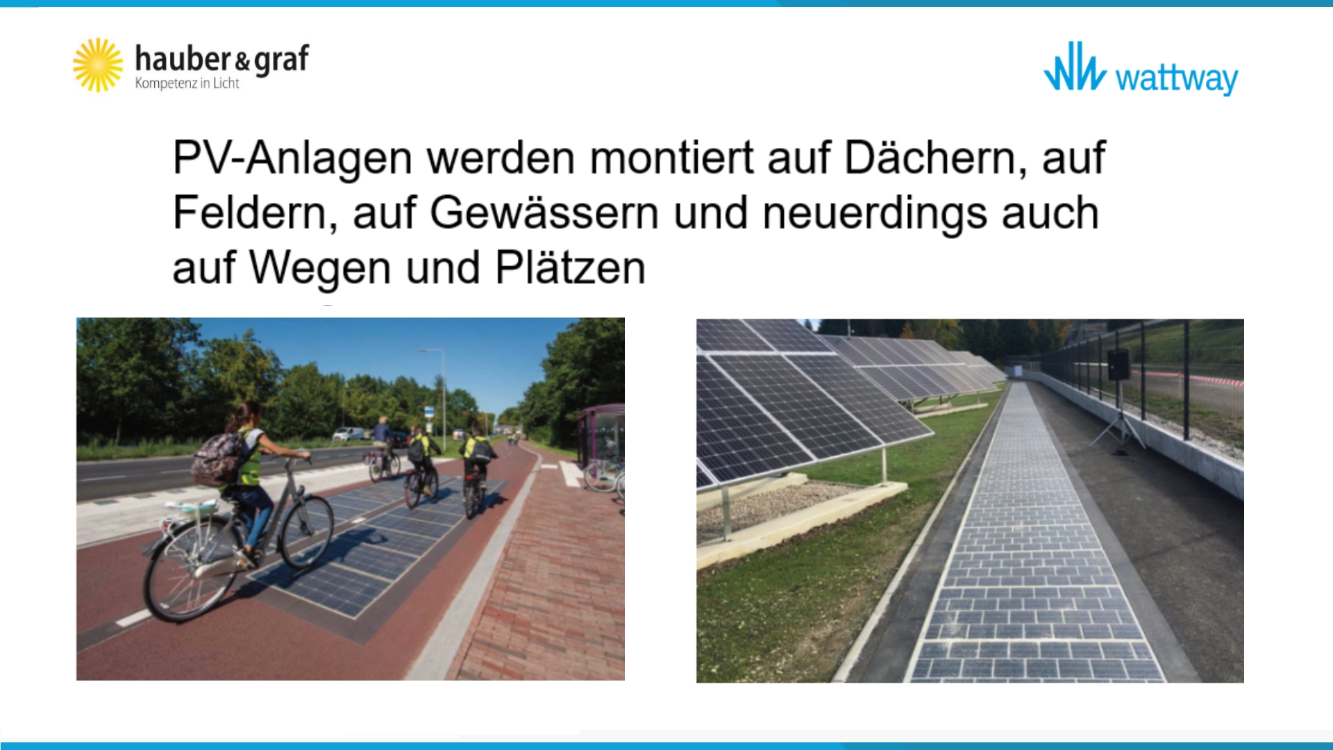 Beispiele für innovative Solarprojekte: Solarradweg und Solarparkplatz von hauber & graf GmbH.