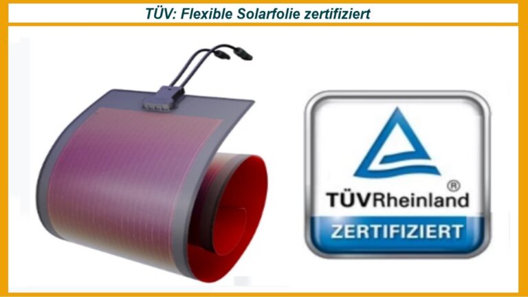 TÜV-Siegel auf flexibler Solarfolie für organische Photovoltaik von Heliatek.