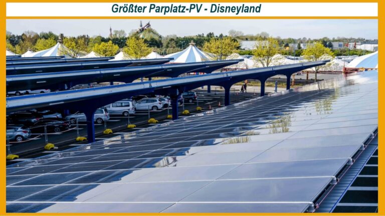 Die größte Solar-Parkplatzüberdachung Europas bei Disneyland Paris liefert 36 GWh erneuerbare Energie.