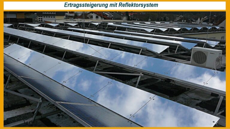 Solar-Module mit innovativem Reflektorsystem zur Ertragssteigerung bei Photovoltaikanlagen.