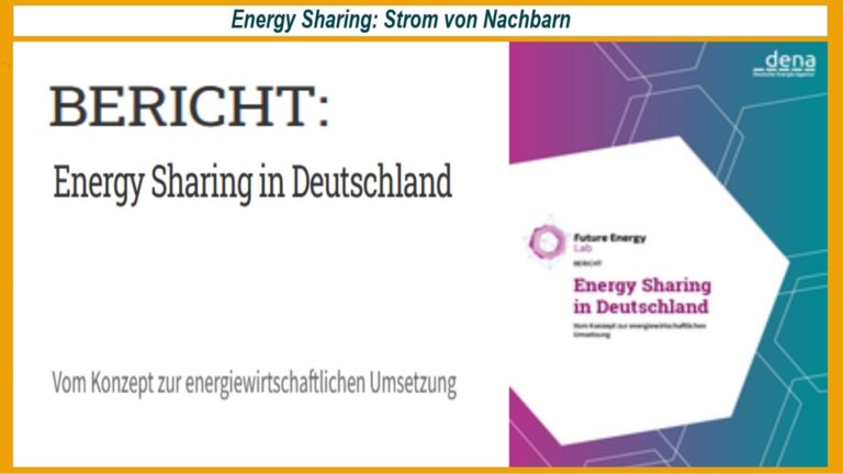 Cover eines Berichts mit dem Titel „Energy Sharing in Deutschland“ zeigt die Möglichkeiten gemeinschaftlicher Nutzung von Solarstrom und Windenergie.