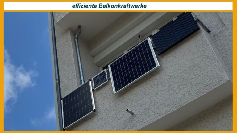 Das Bild zeigt ein Gebäude mit mehreren Balkonkraftwerken, die Sonnenenergie in die Stromversorgung einspeisen.