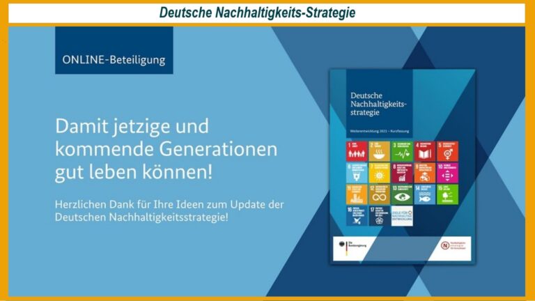 Schaubild der Onlineplattform zur Beteiligung an der Deutschen Nachhaltigkeitsstrategie mit Dank der Bundesregierung.