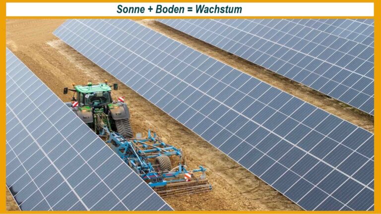 Strom aus der Sonne, Wachstum aus dem Boden. Grüner Strom und grüne Pflanzen – eine sinnvolle und nachhaltige Kombination. Da fruchtbare Böden eine knappe Ressource sind, müssen wir verantwortungsvoll und effizient damit umgehen.