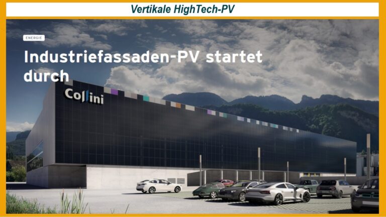 Blick auf die vertikale HighTech-Photovoltaikanlage bei Collini