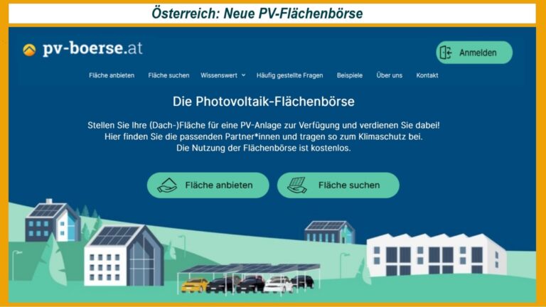 Blilck auf die Startseite der Neuen Photovoltaik-Flächenbörse Österreich