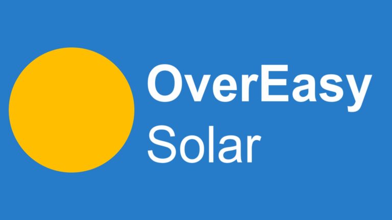 Logo von OverEasy Solar, mit stilisierten Sonne, symbolisiert Nachhaltigkeit und innovative Energielösungen.