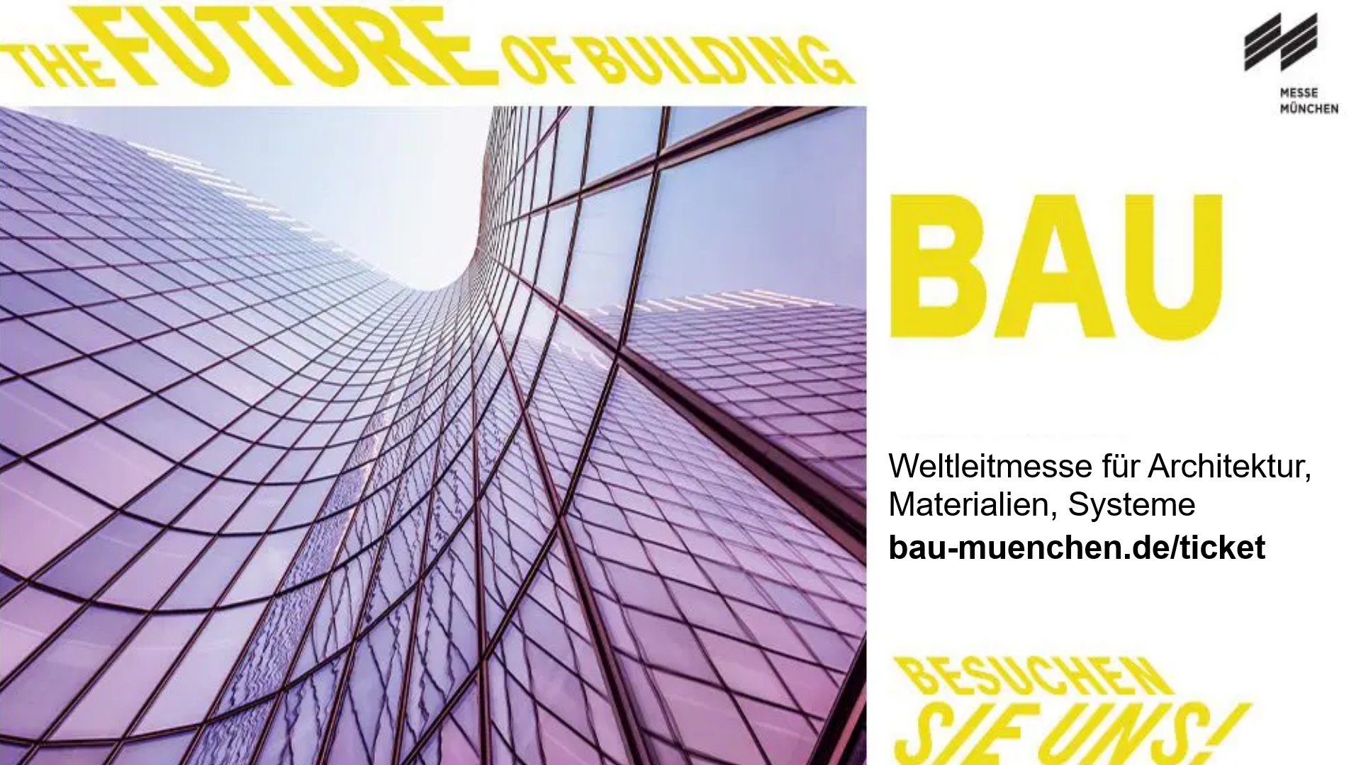 Logo der BAU Messe München – Weltleitmesse für Architektur und Bauinnovationen.