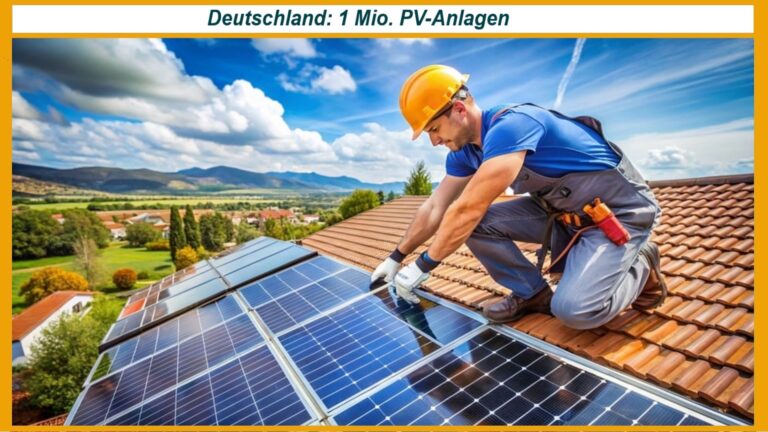 Ein Monteur installiert eine Photovoltaikanlage, ein Symbol für den Solarausbau und die Energiewende in Deutschland.