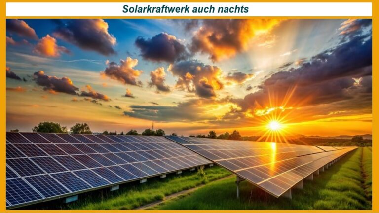 Ein Solarpark bei Sonnenaufgang, symbolisierend die Energiewende und innovative Energiespeicher-Technologien.