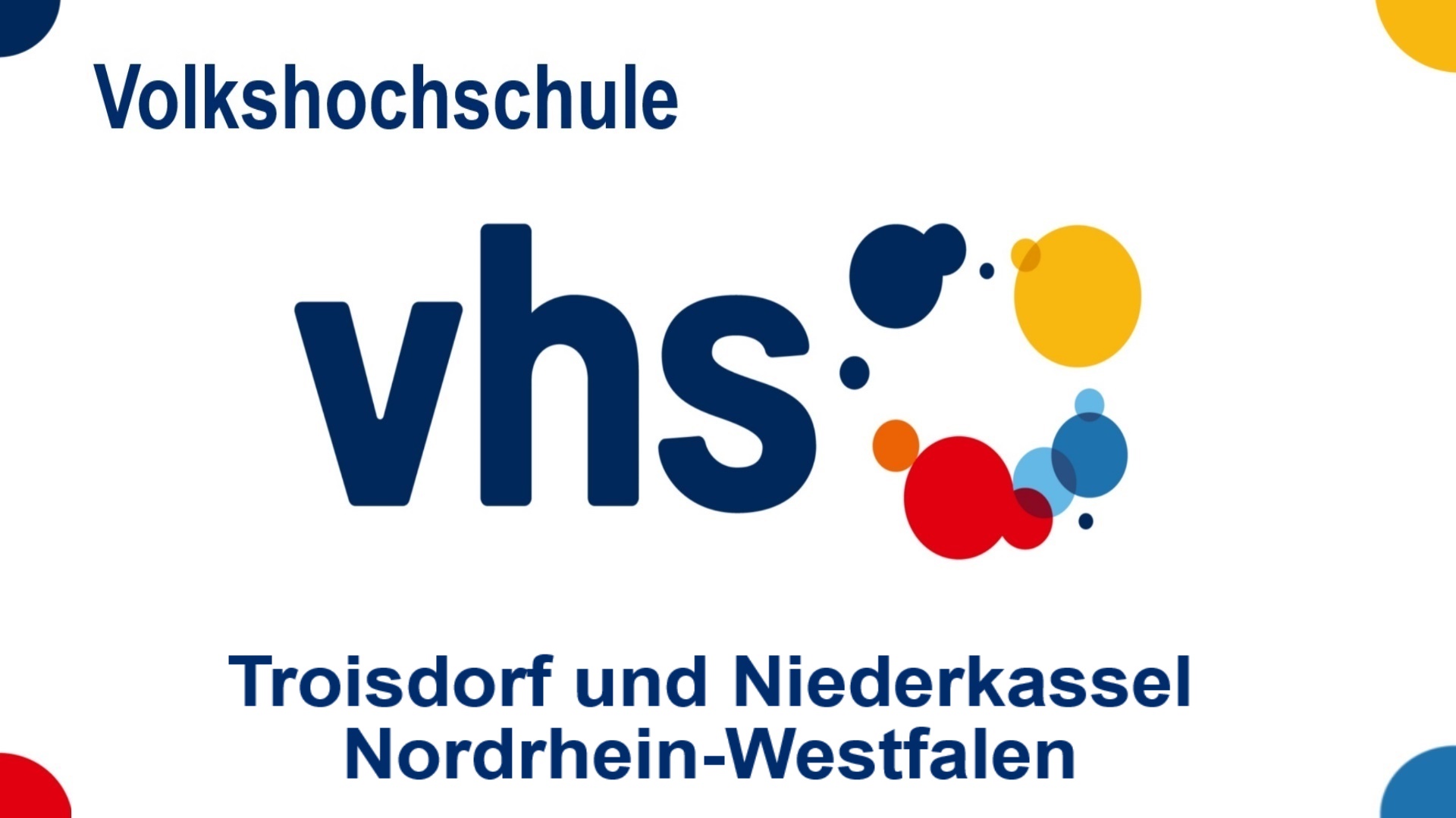 Logo der Volkshochschule (VHS) Troisdorf und Niederkassel in Nordrhein-Westfalen, Bildungsangebote zu Energiespeichern, Solar, Energiewende und Photovoltaik.