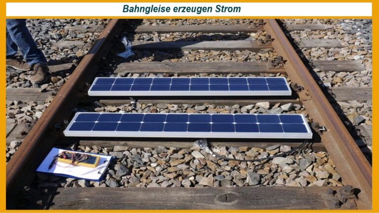 Photovoltaik-Module zwischen Bahngleisen erzeugen Solarstrom und treiben die Energiewende voran.