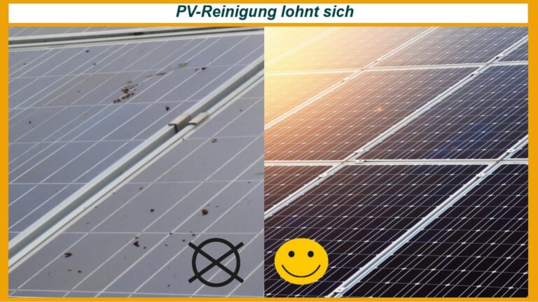 Vergleich von verschmutzten und gereinigten Solarmodulen, um den Ertrag der Photovoltaikanlage zu maximieren.