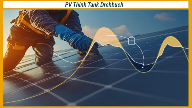 Titelbild der Broschüre "PV-Drehbuch für die nächste Legislaturperiode" des PV Think Tank, das kostenlos heruntergeladen werden kann. Der Fokus liegt auf Photovoltaik und Energiespeichern.