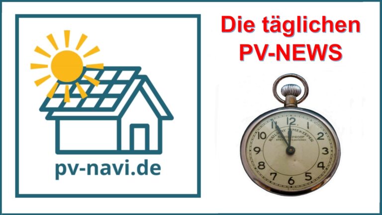 Logo von PV-Navi mit einer Uhr, die auf 5 vor 12 zeigt, und dem Text "Die täglichen PV-News".