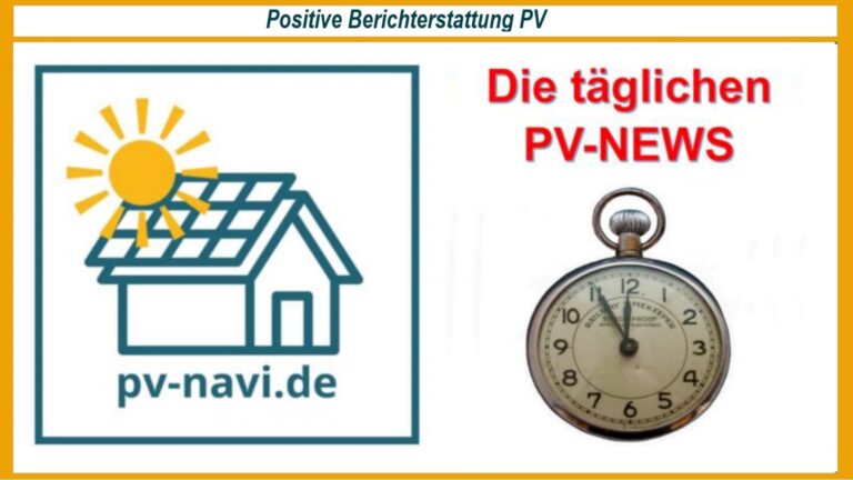 Logo von PV-Navi mit einer Uhr, die auf 5 vor 12 zeigt, und dem Text "Die täglichen PV-News".