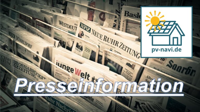 Symbolbild mit Zeitungen und der Schrift „Presseerklärung“ – PV-Navi informiert über Photovoltaik, Solarenergie und Energiewende.