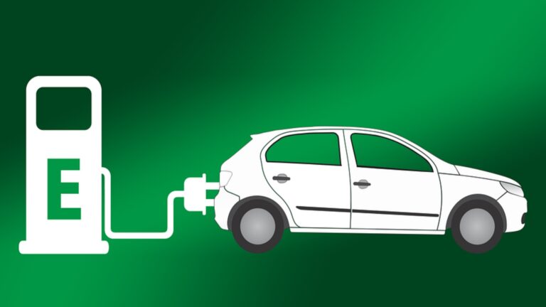 Zeichnung eines Elektroautos an einer Ladesäule – Symbol für die wachsende Bedeutung der E-Mobilität.