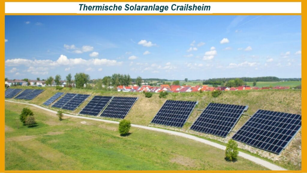 Blick auf die thermische Solaranlage Hirtenwiesen in Crailsheim, die einen wichtigen Beitrag zur Energiewende leistet.