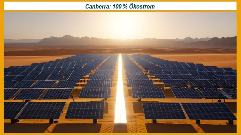 Große Photovoltaik-Anlage in der Wüste – ein Symbol für Canberras Vorreiterrolle in der Energiewende.