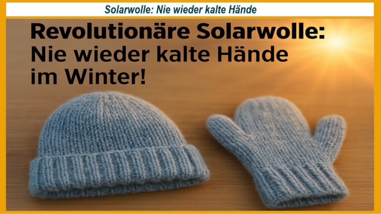 Handgestrickte Mütze und Handschuhe aus innovativer Solarwolle – ein Meilenstein für die Energiewende und nachhaltige Textilien.