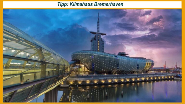 Das Klimahaus Bremerhaven mit neuer Ausstellung zu Klimawandel, Photovoltaik und Energiespeichern.