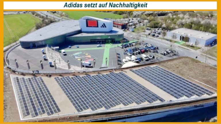 Luftaufnahme der Photovoltaikanlage von Adidas zur Unterstützung der Energiewende und Nachhaltigkeit.