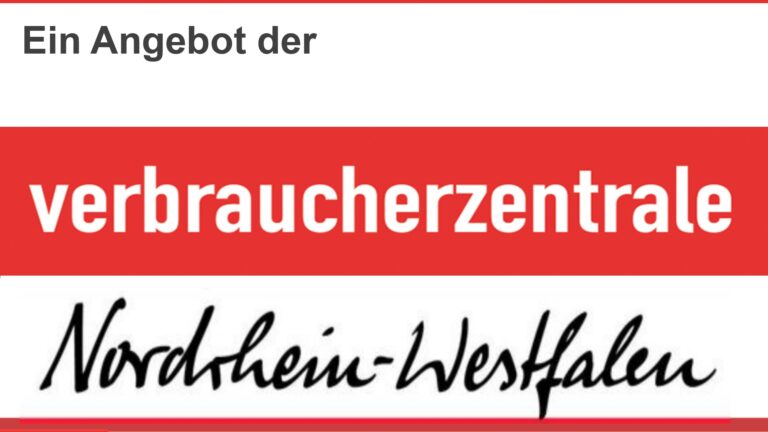 Logo der Verbraucherzentrale Nordrhein-Westfalen mit dem Schriftzug „Ein Angebot der …“.