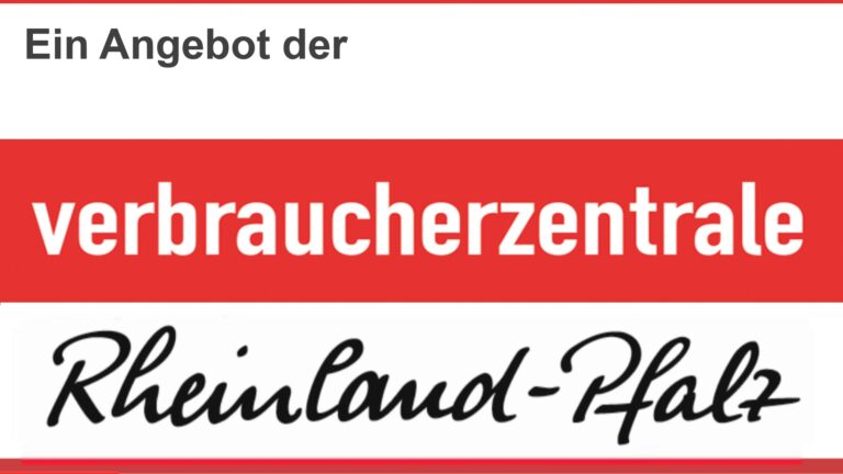 Logo der Verbraucherzentrale Rheinland-Pfalz mit dem Schriftzug „Ein Angebot der …“.