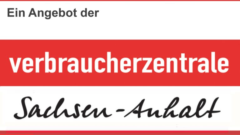Logo der Verbraucherzentrale Sachsen-Anhalt mit dem Schriftzug „Ein Angebot der …“.