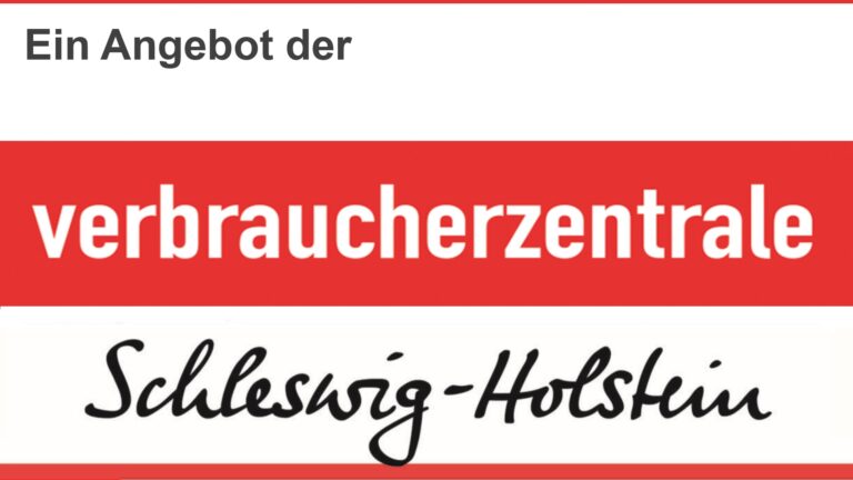 Logo der Verbraucherzentrale Schleswig-Holstein mit dem Schriftzug „Ein Angebot der …“.